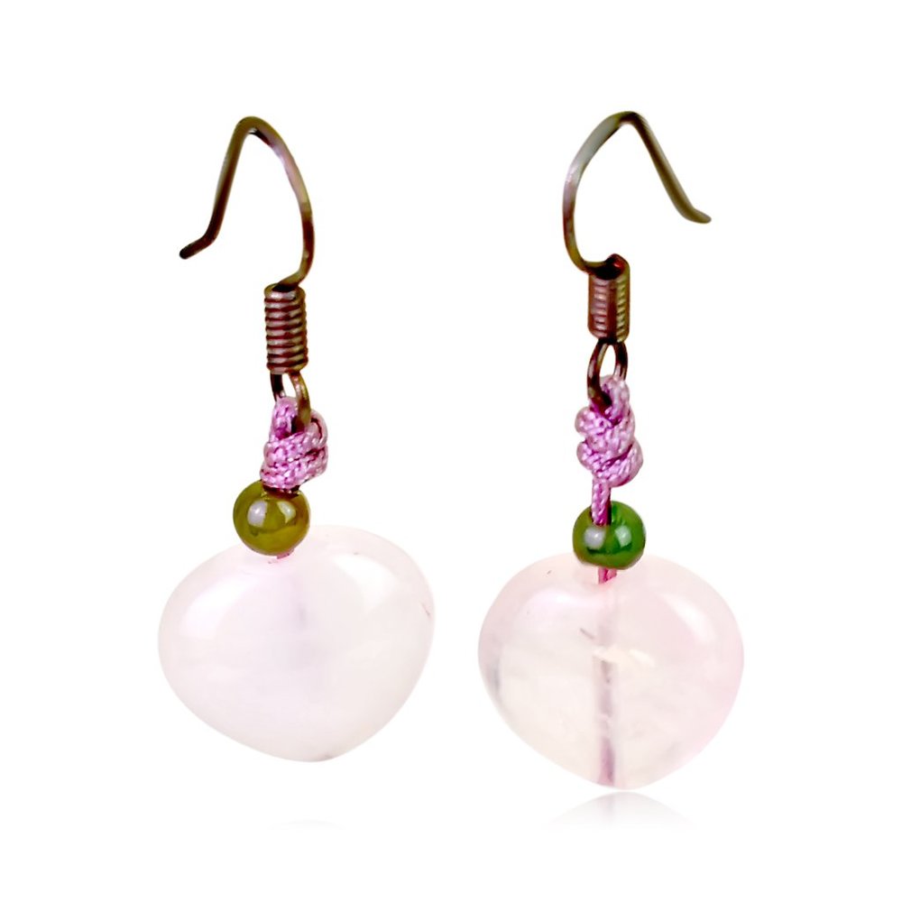 Adorable Rose Quartz Heart Gemstone Earrings